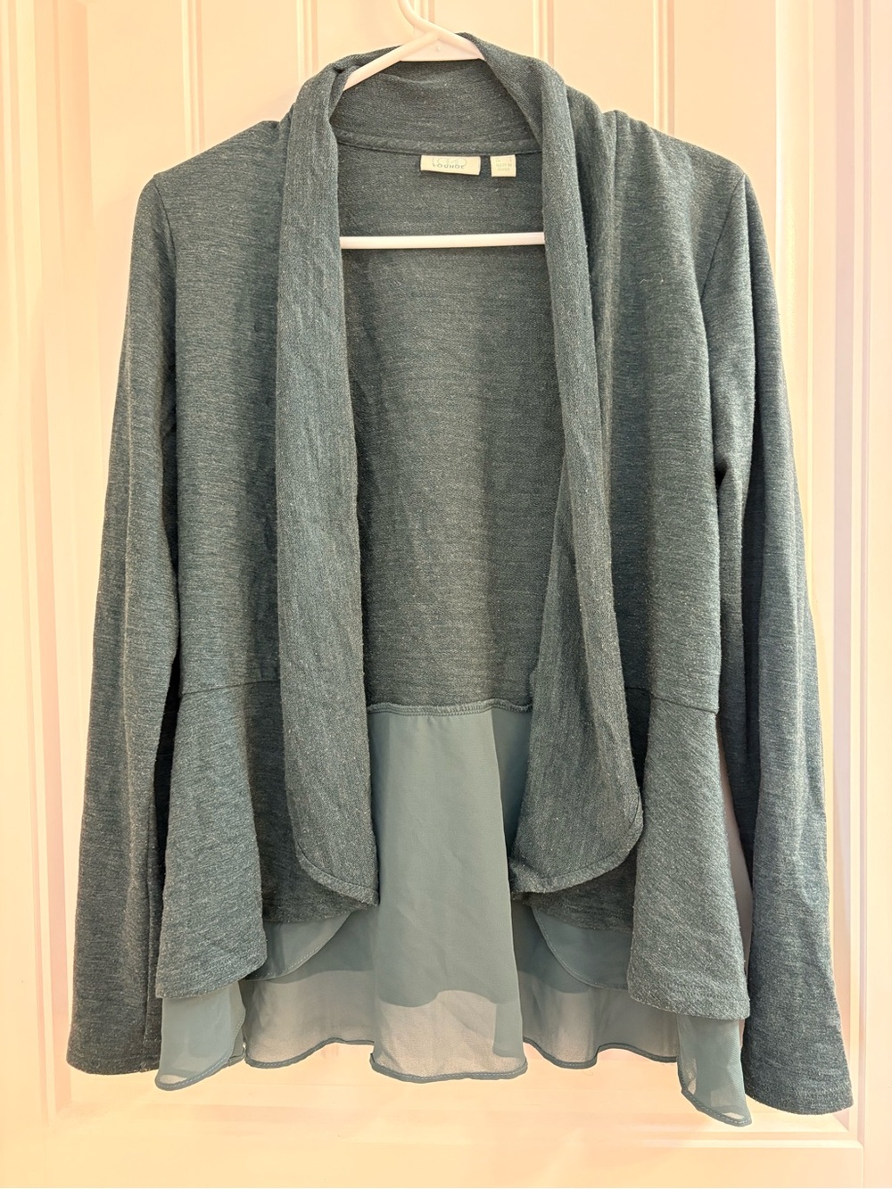 Light Teal Open-Front Cardigan with Chiffon Hem